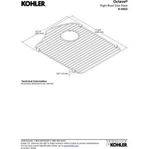 Kohler 6453-St Octave Right-Hand Sink Rack For Octave K-3842 And K-3843 Sinks, Stainless Steel, 1.00 X 17.62 X 14.23 Inches